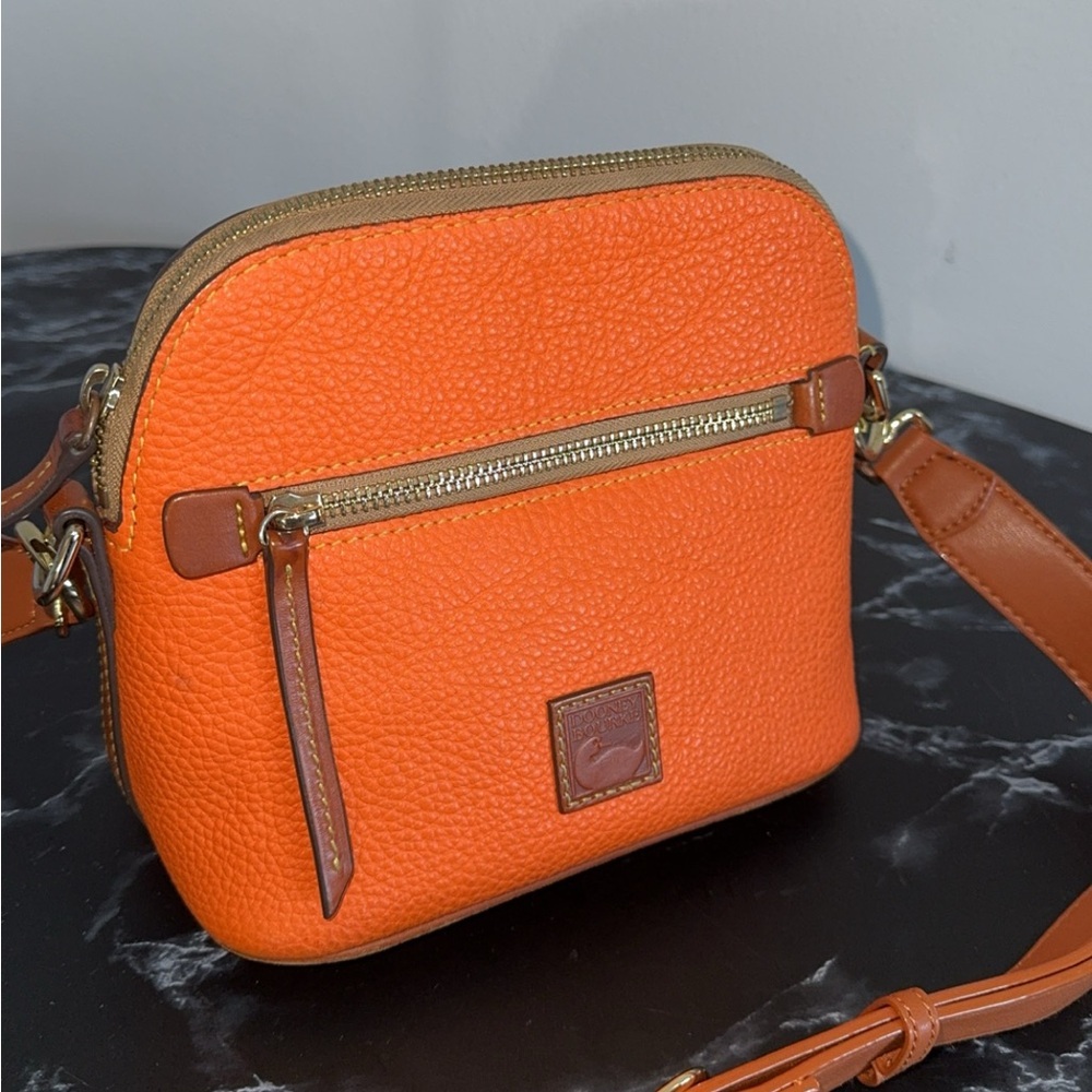 DOONEY & BOURKE Pebble Grain Leather Orange Mini Domed Crossbody Bag AUTHENTIC